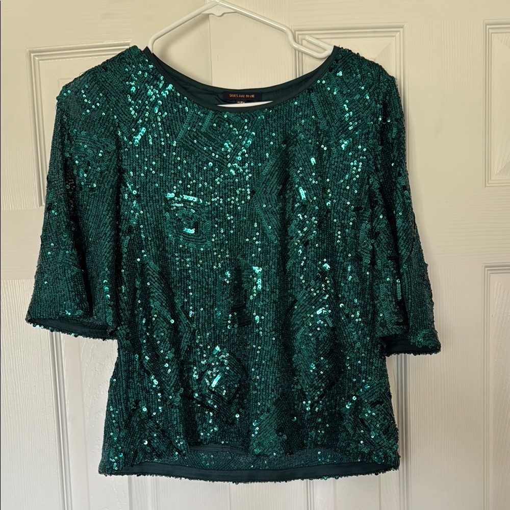 Skies are blue Sequin Boxy Blouse